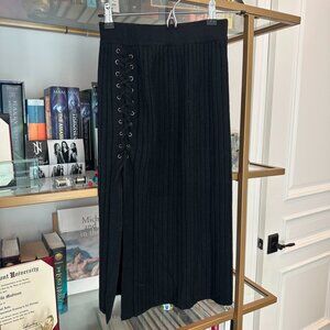 Black Ribbed Lace-Up Sweater Midi Skirt size S